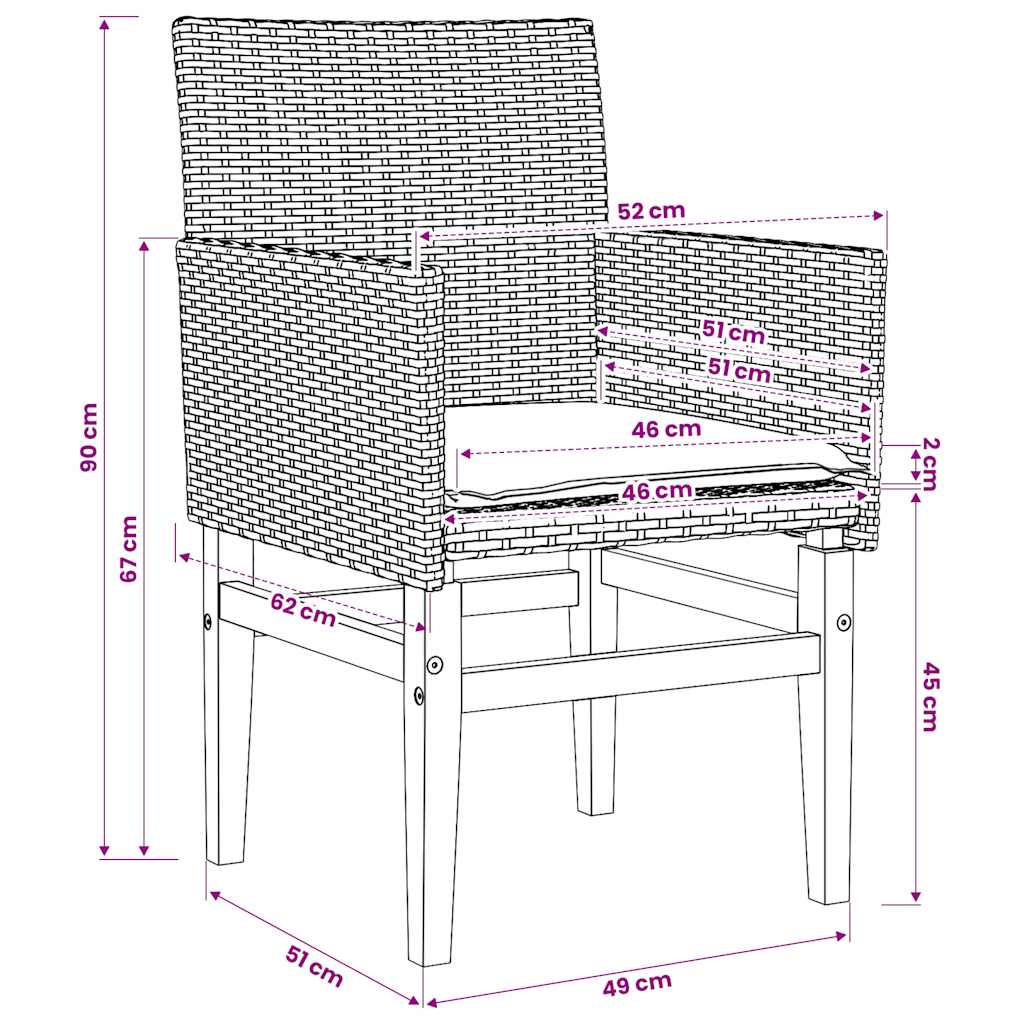 Gartenstühle mit Kissen 2 Stk. Beige Poly Rattan Massivholz
