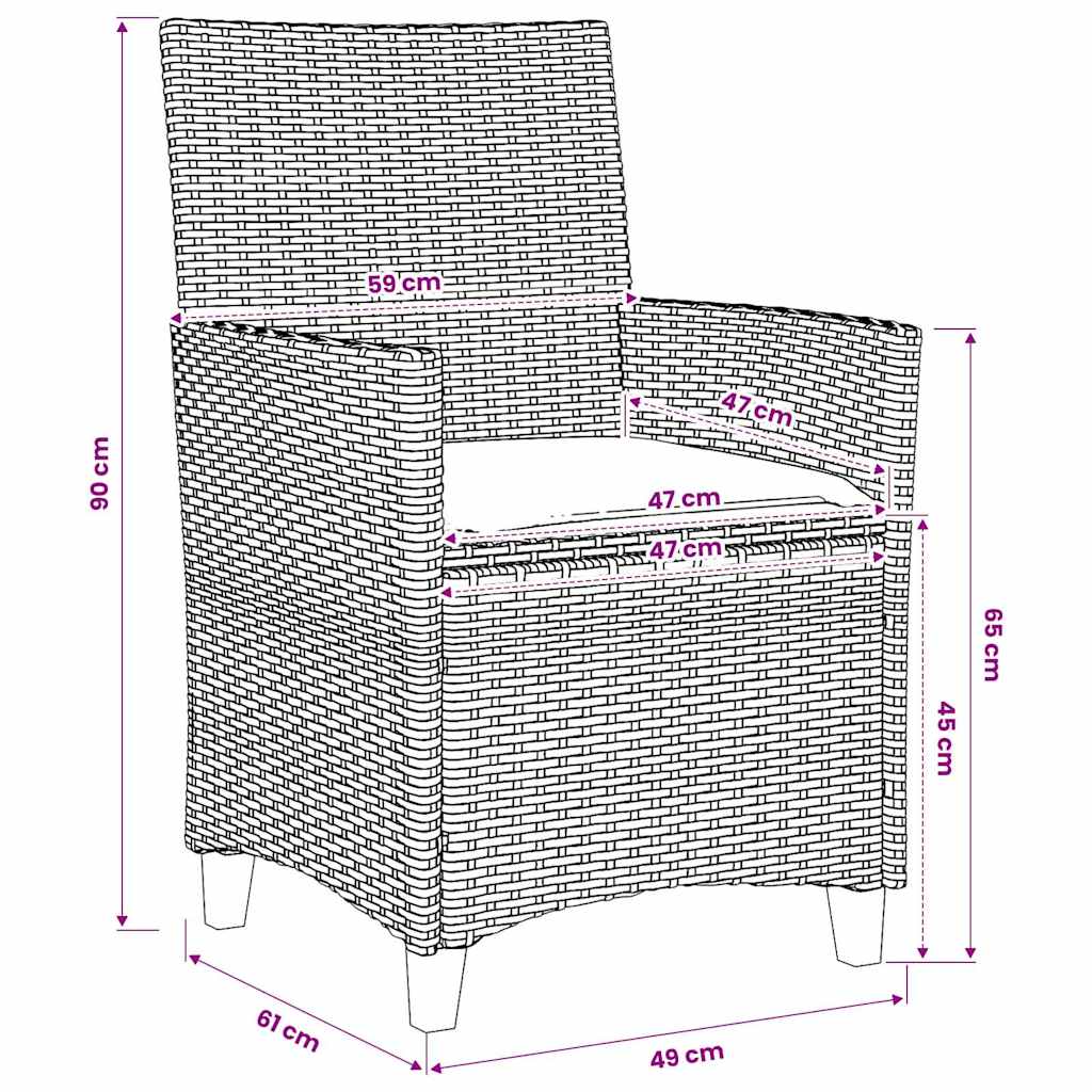 Gartenstühle mit Kissen 2 Stk. Schwarz Poly Rattan Massivholz
