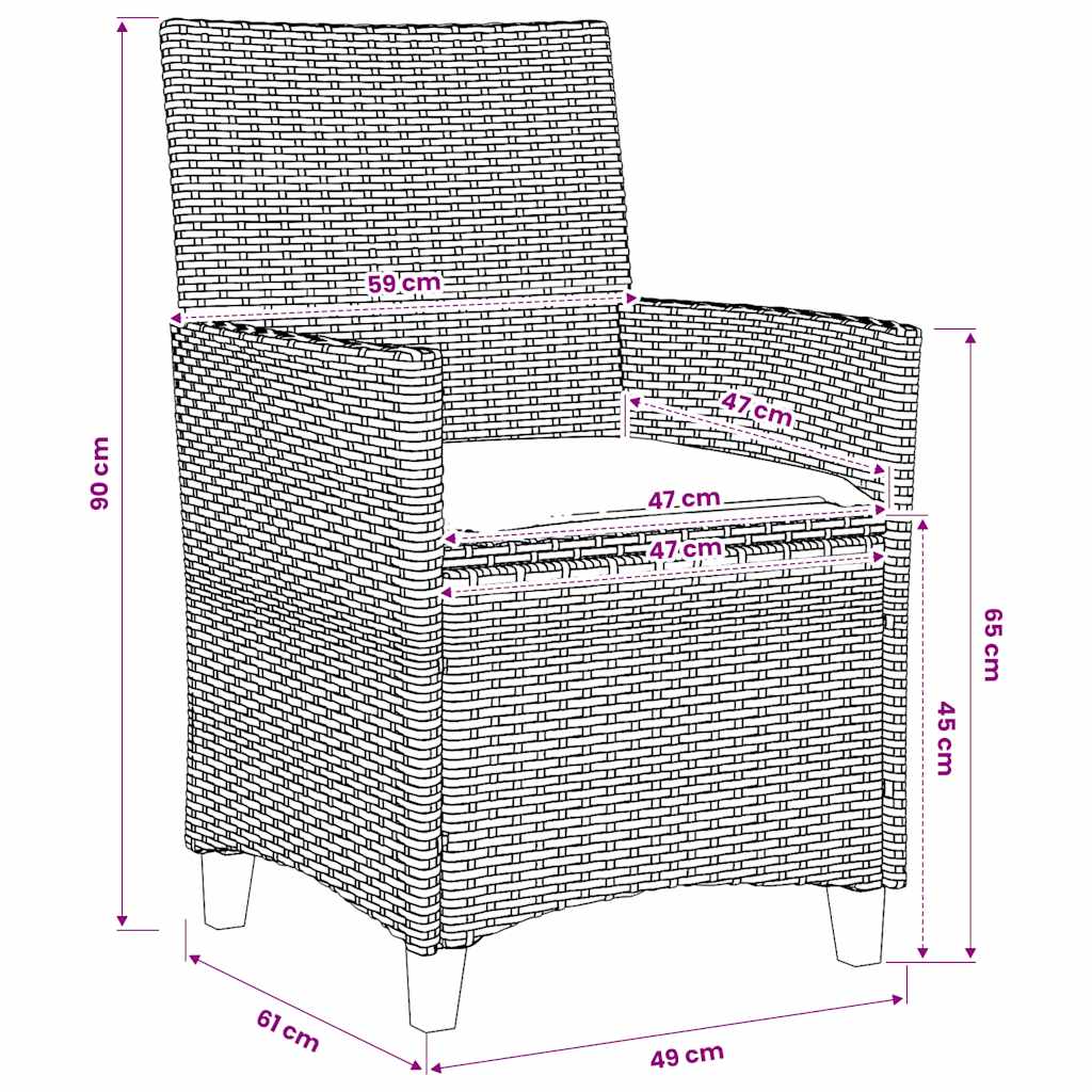 Gartenstühle mit Kissen 2 Stk. Grau Poly Rattan Massivholz