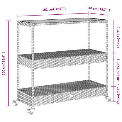 Barwagen 3 Böden Grau Poly Rattan und Massivholz Akazie