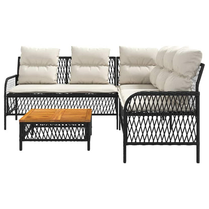 2-tlg. Garten-Sofagarnitur mit Auflagen Schwarz Poly Rattan