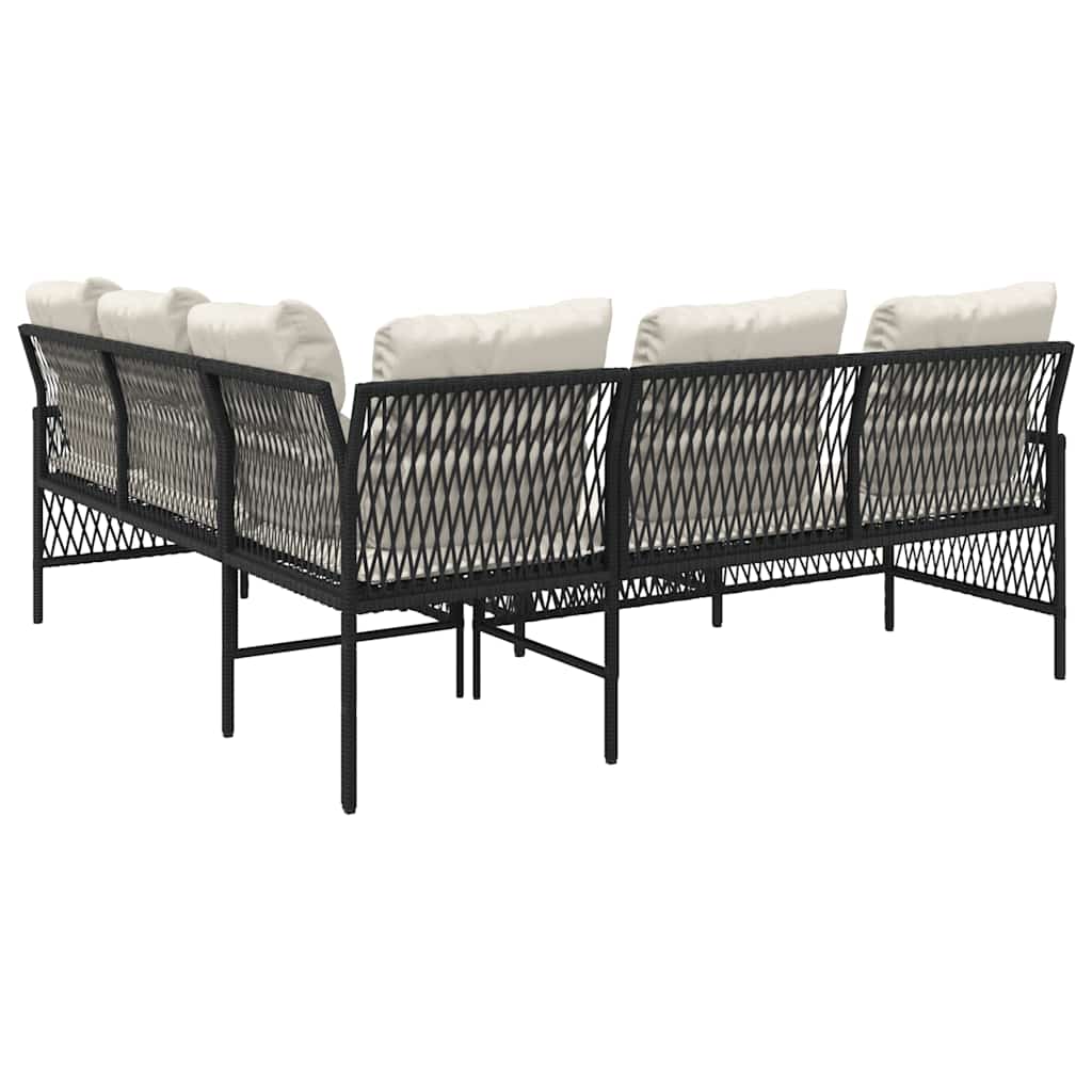 2-tlg. Garten-Sofagarnitur mit Auflagen Schwarz Poly Rattan