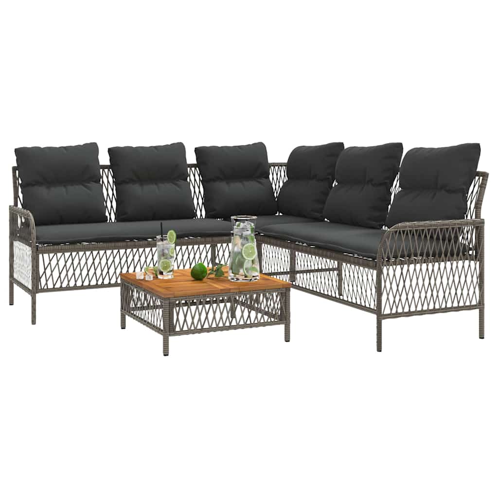 2-tlg. Garten-Sofagarnitur mit Auflagen Poly Rattan Grau