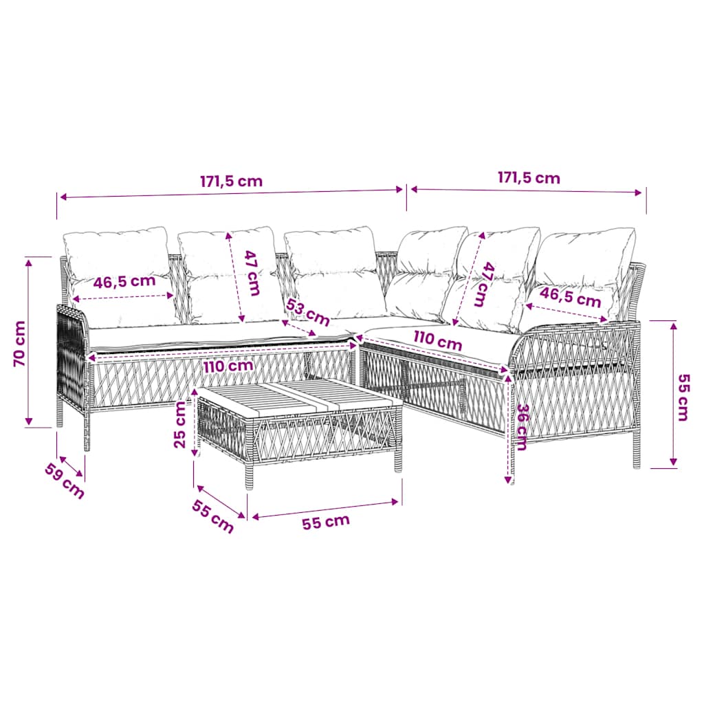 2-tlg. Garten-Sofagarnitur mit Auflagen Poly Rattan Grau
