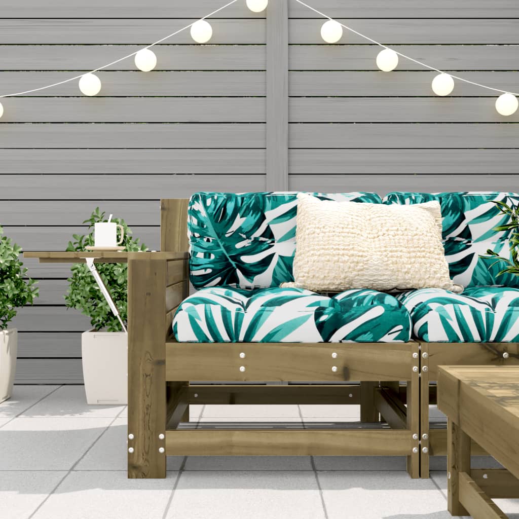 Canapé de jardin avec accoudoirs et coussins en bois de pin imprégné