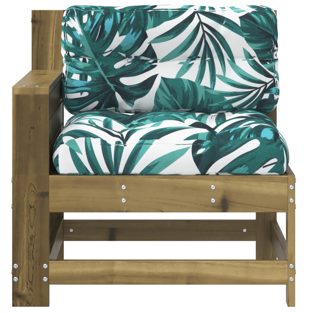 Canapé de jardin avec accoudoirs et coussins en bois de pin imprégné