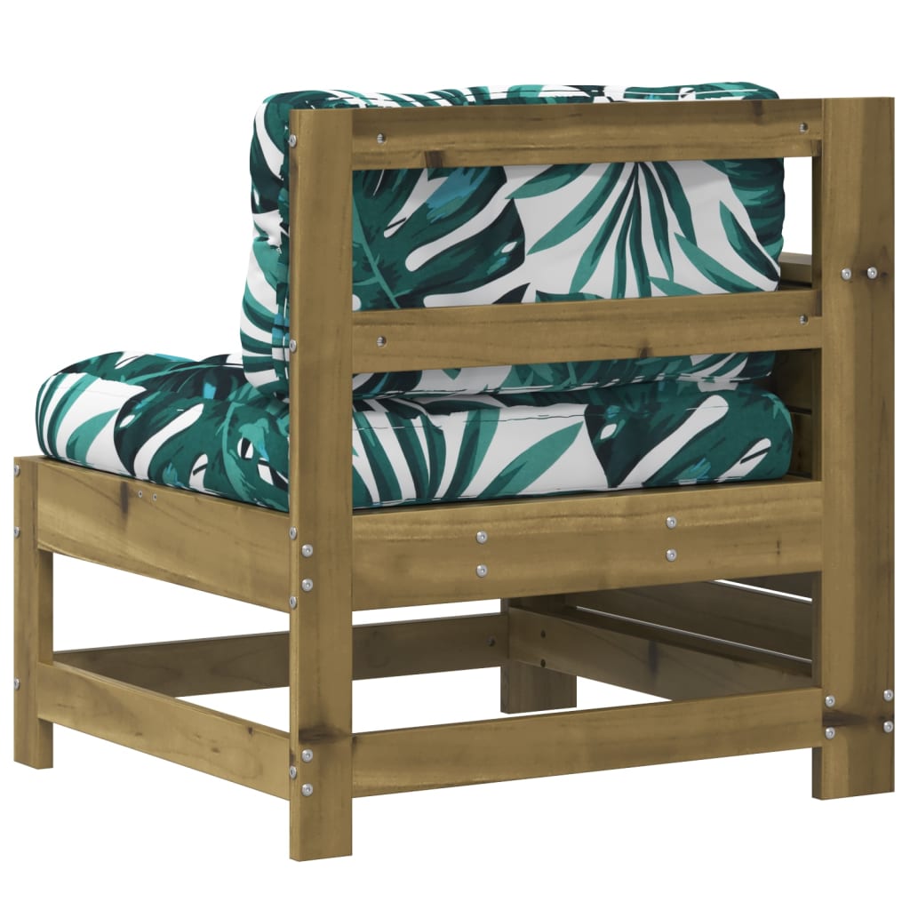 Canapé de jardin avec accoudoirs et coussins en bois de pin imprégné