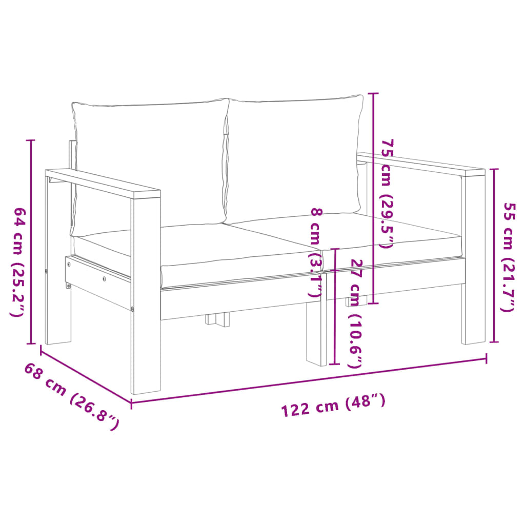 Gartensofa mit Kissen 2-Sitzer Massivholz Akazie