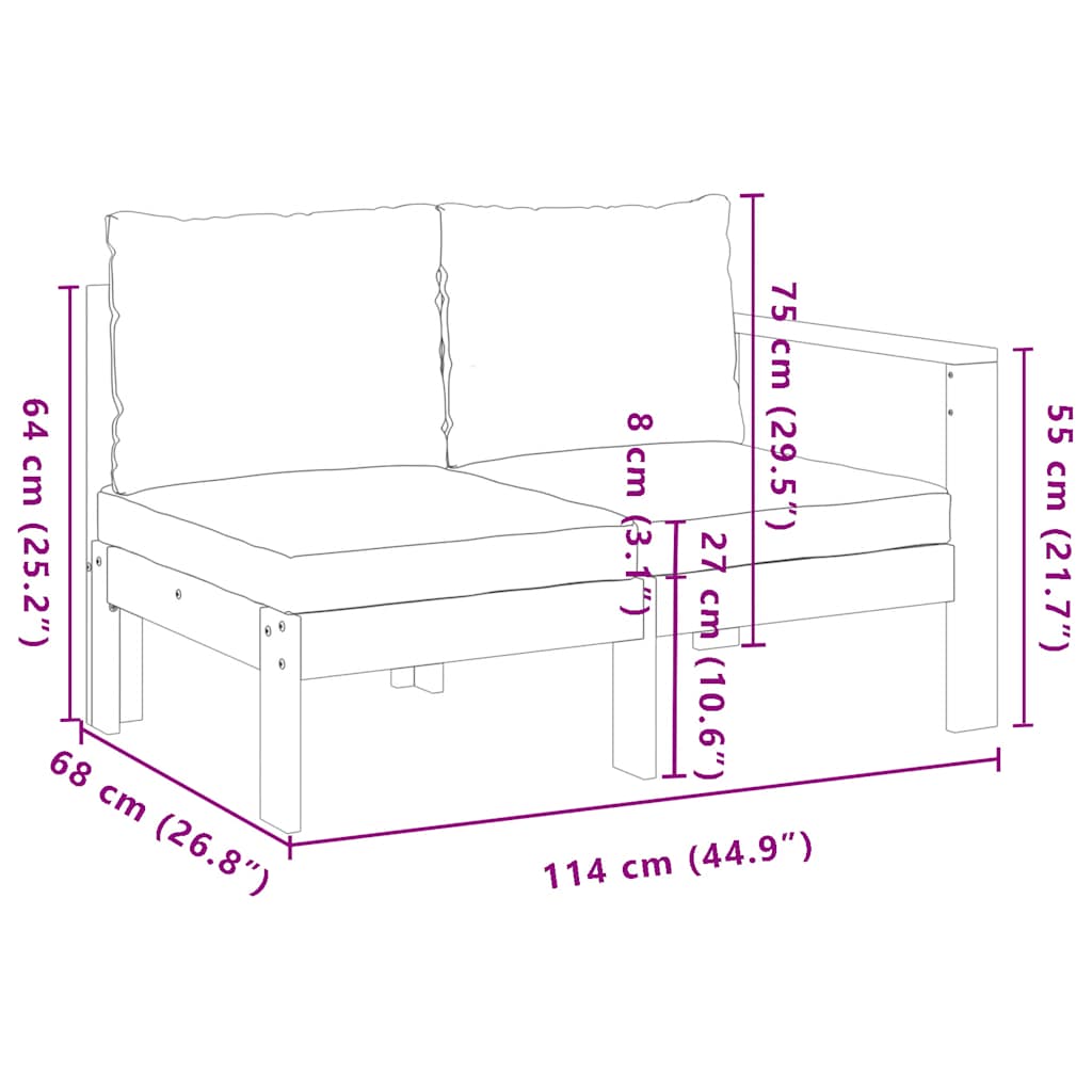 Garden sofa with 1 armrest 2-seater solid wood acacia
