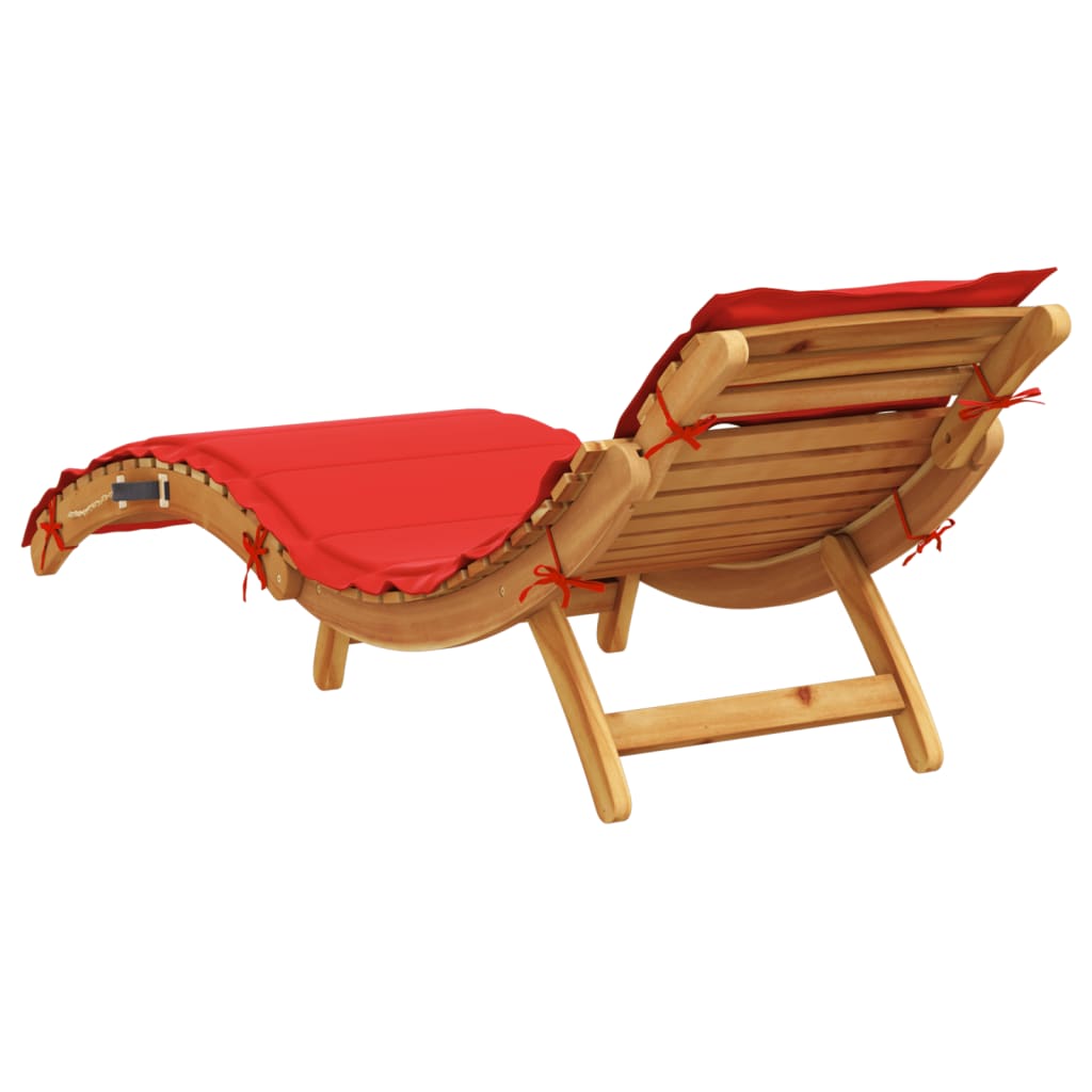 Chaise longue avec coussin en bois d'acacia massif rouge