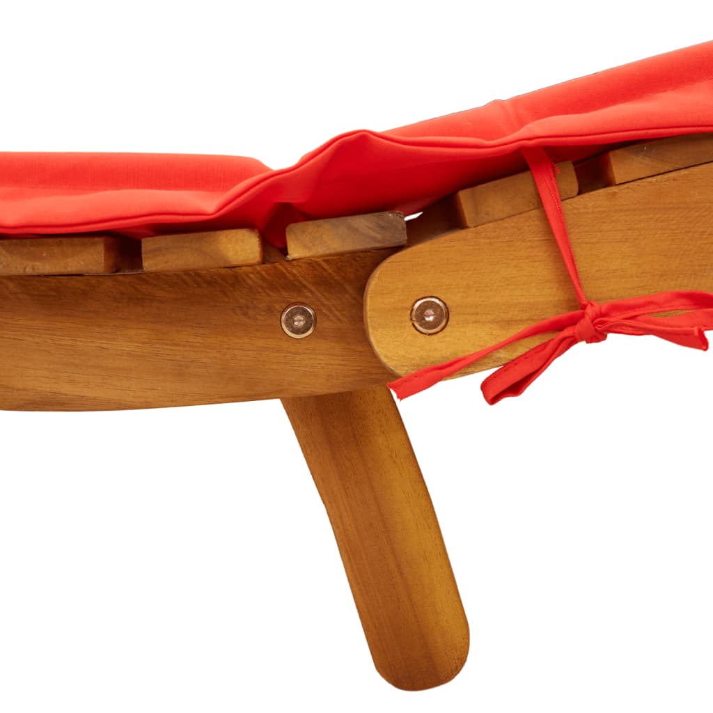 Chaise longue avec coussin en bois d'acacia massif rouge