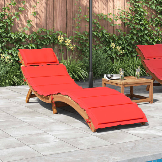 Chaise longue avec coussin en bois d'acacia massif rouge