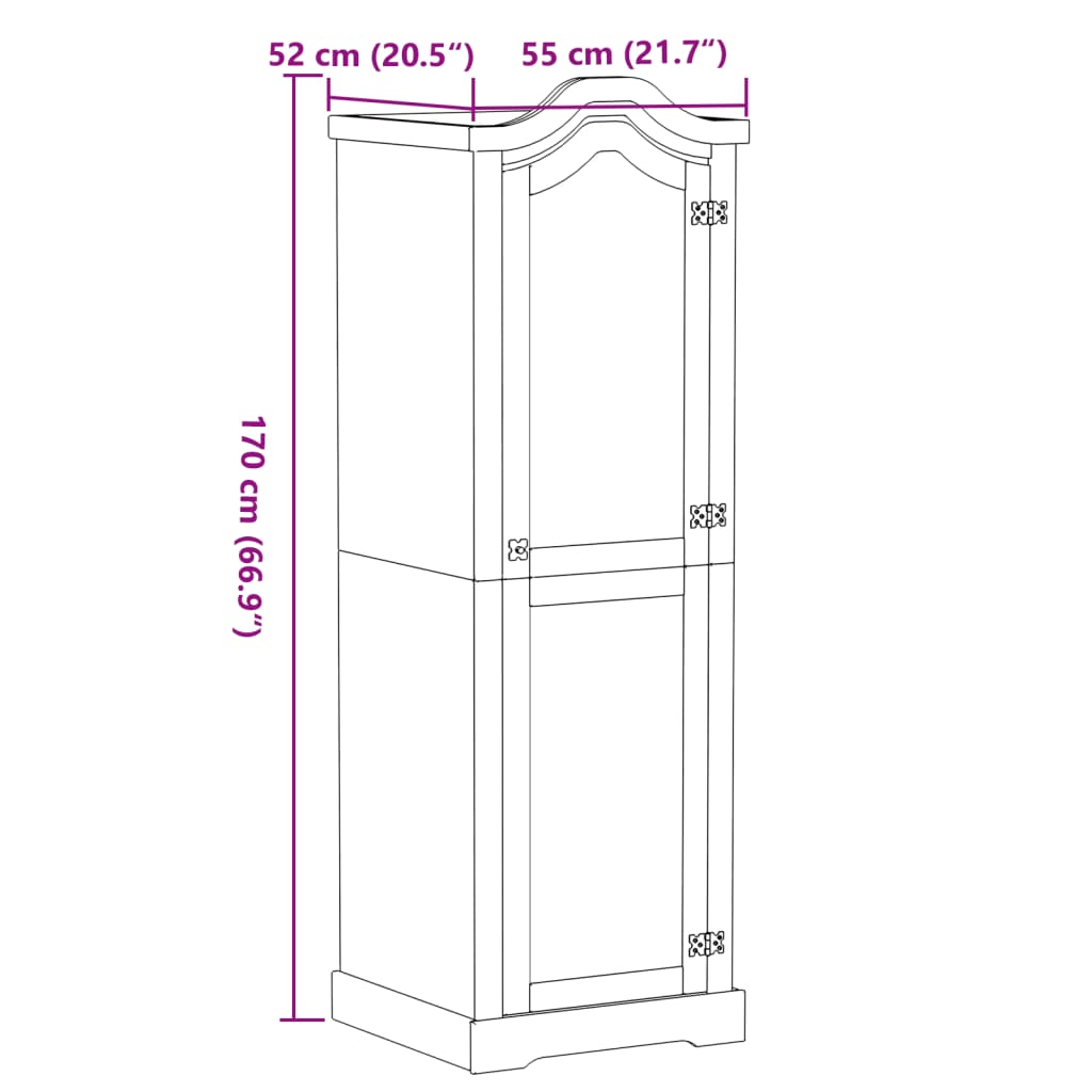 Armoire Corona 55x52x170 cm en bois de pin massif