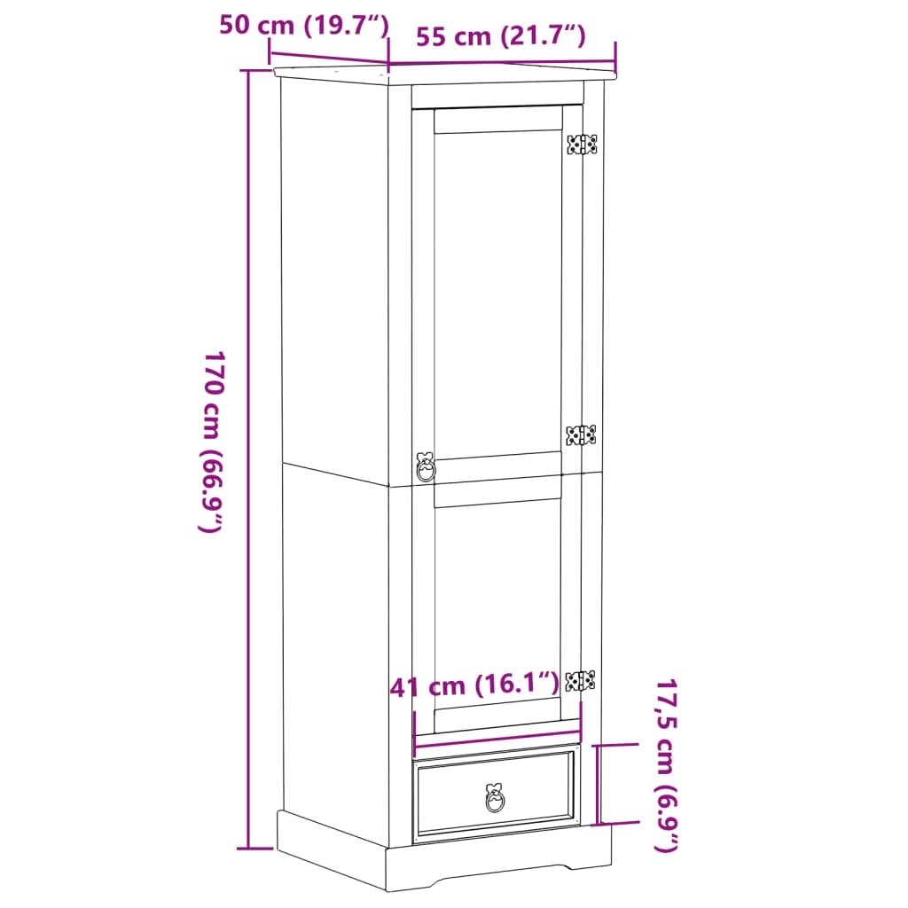 Armoire Corona 55x50x170 cm en bois de pin massif