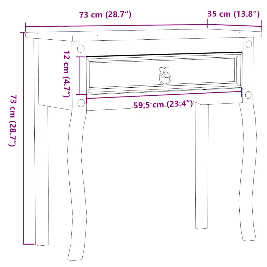 Konsolentisch Corona 73x35x73 cm Massivholz Kiefer