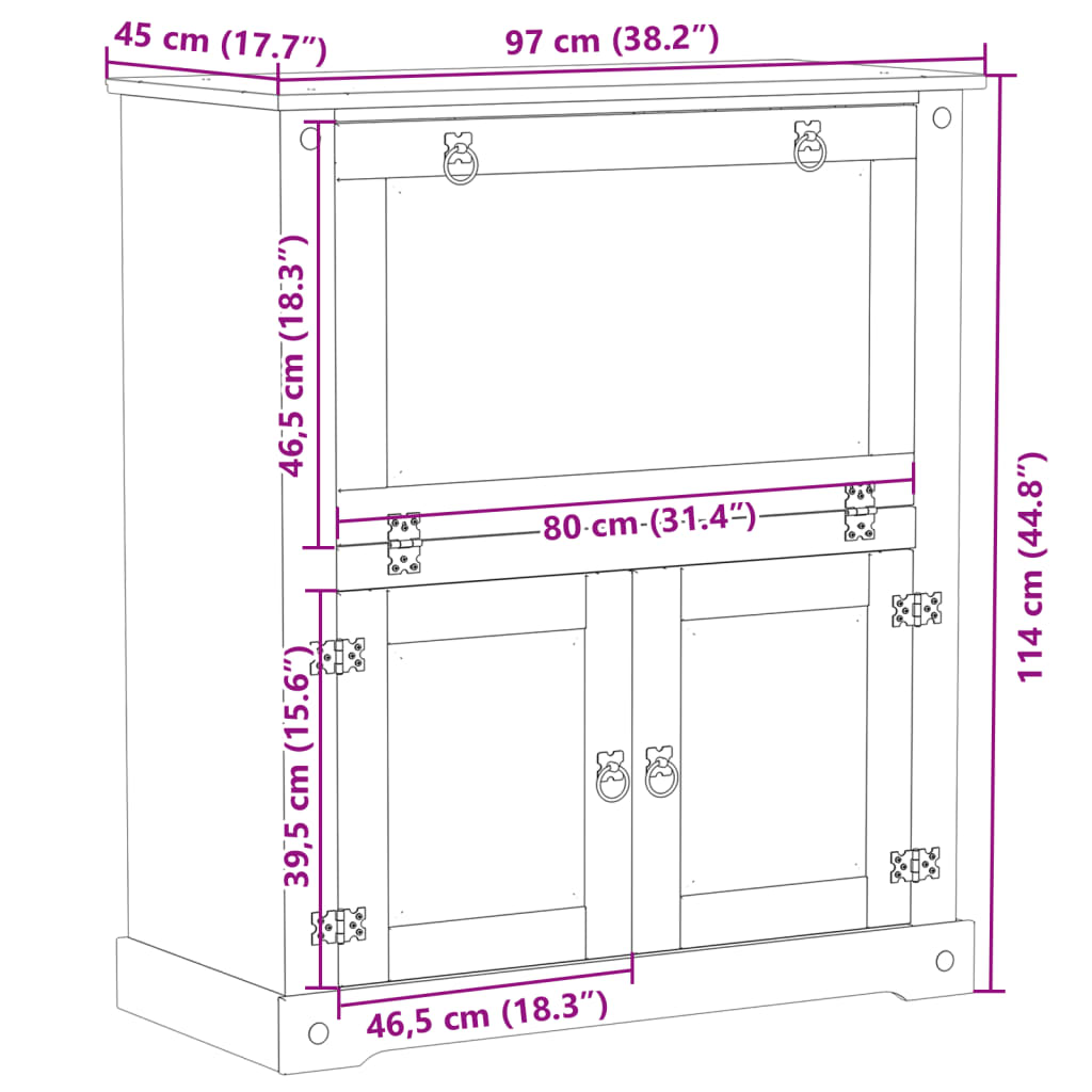 Cave à vin Corona 97x45x114 cm en bois de pin massif