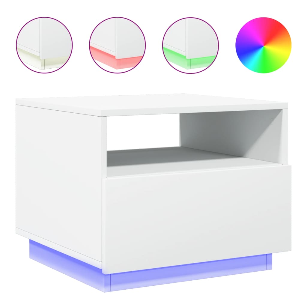 Table basse avec lumières LED blanc 50x49x40 cm