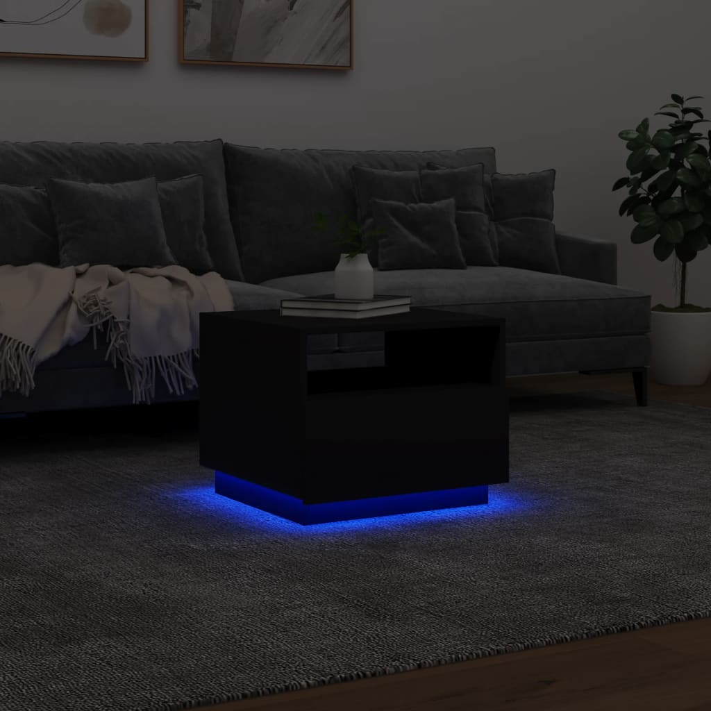 Table basse avec lumières LED noir 50x49x40 cm