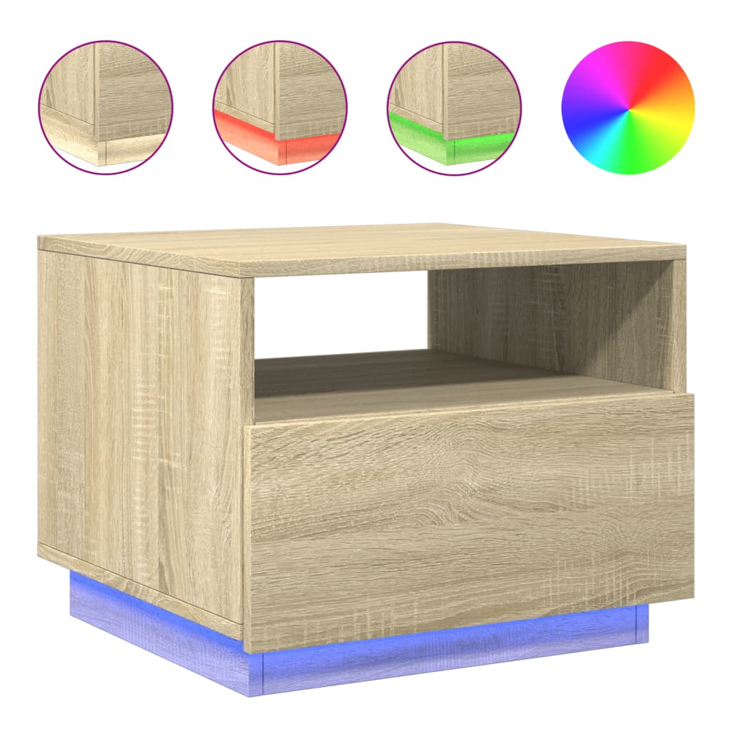 Table basse avec lumières LED Chêne Sonoma 50x49x40 cm