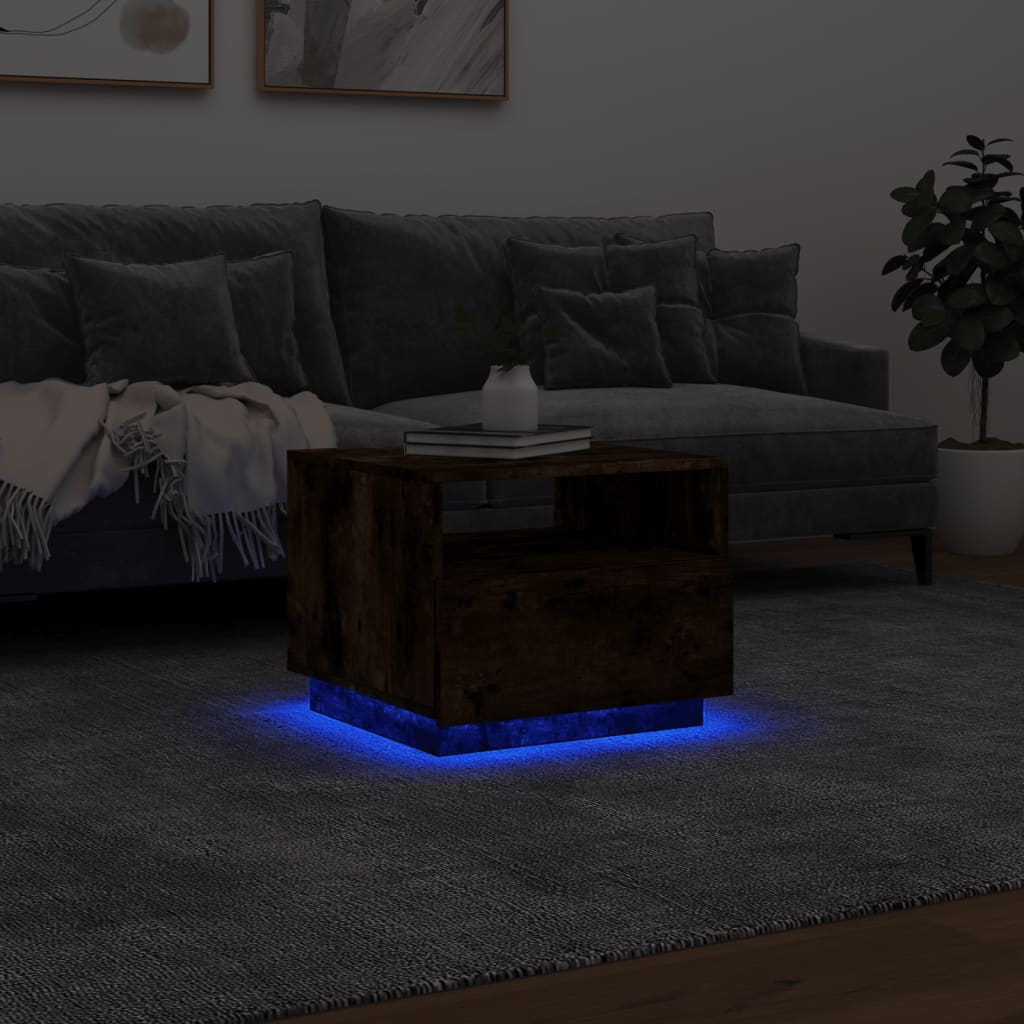 Table basse avec lumières LED chêne fumé 50x49x40 cm