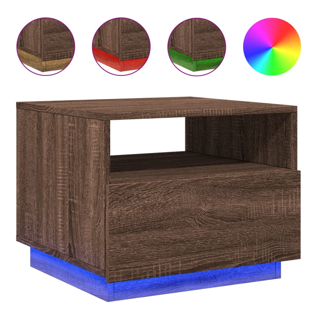 Table basse avec lumières LED aspect chêne marron 50x49x40 cm