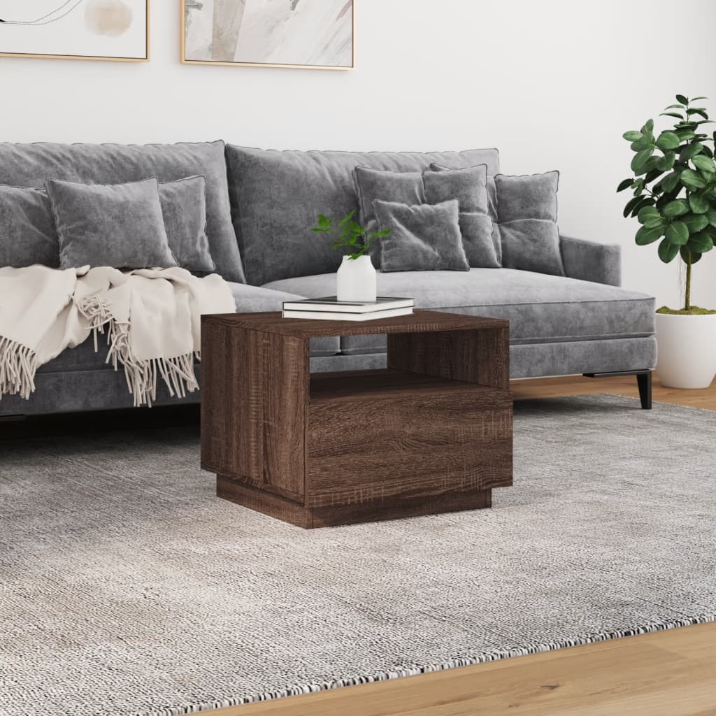 Table basse avec lumières LED aspect chêne marron 50x49x40 cm