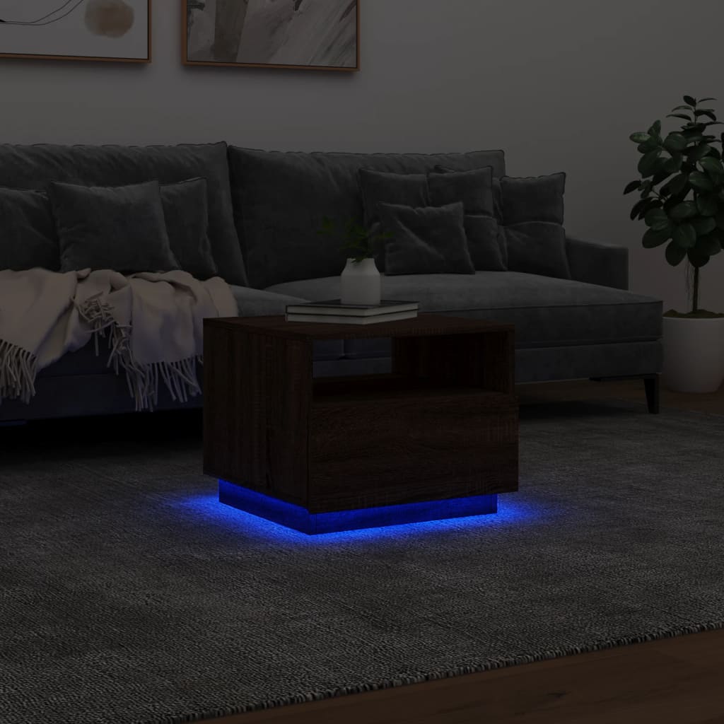 Table basse avec lumières LED aspect chêne marron 50x49x40 cm