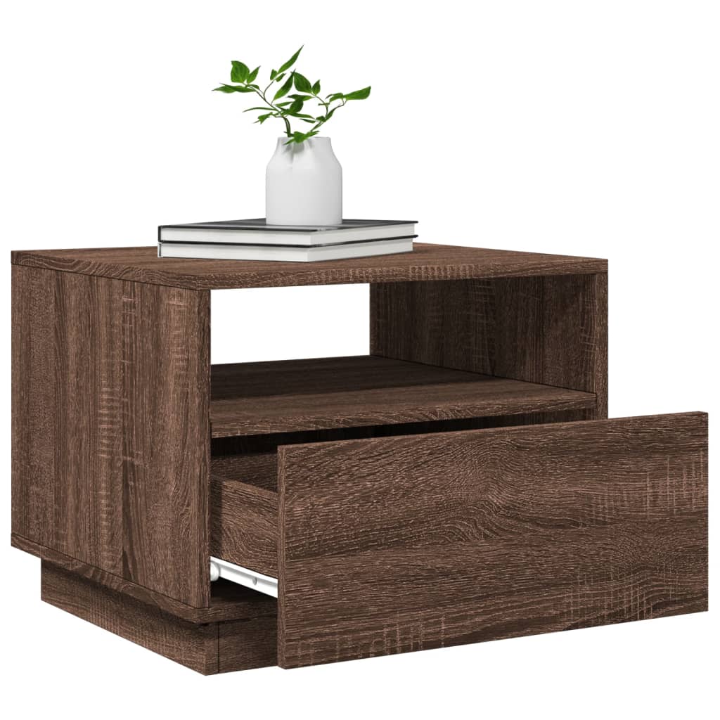 Table basse avec lumières LED aspect chêne marron 50x49x40 cm