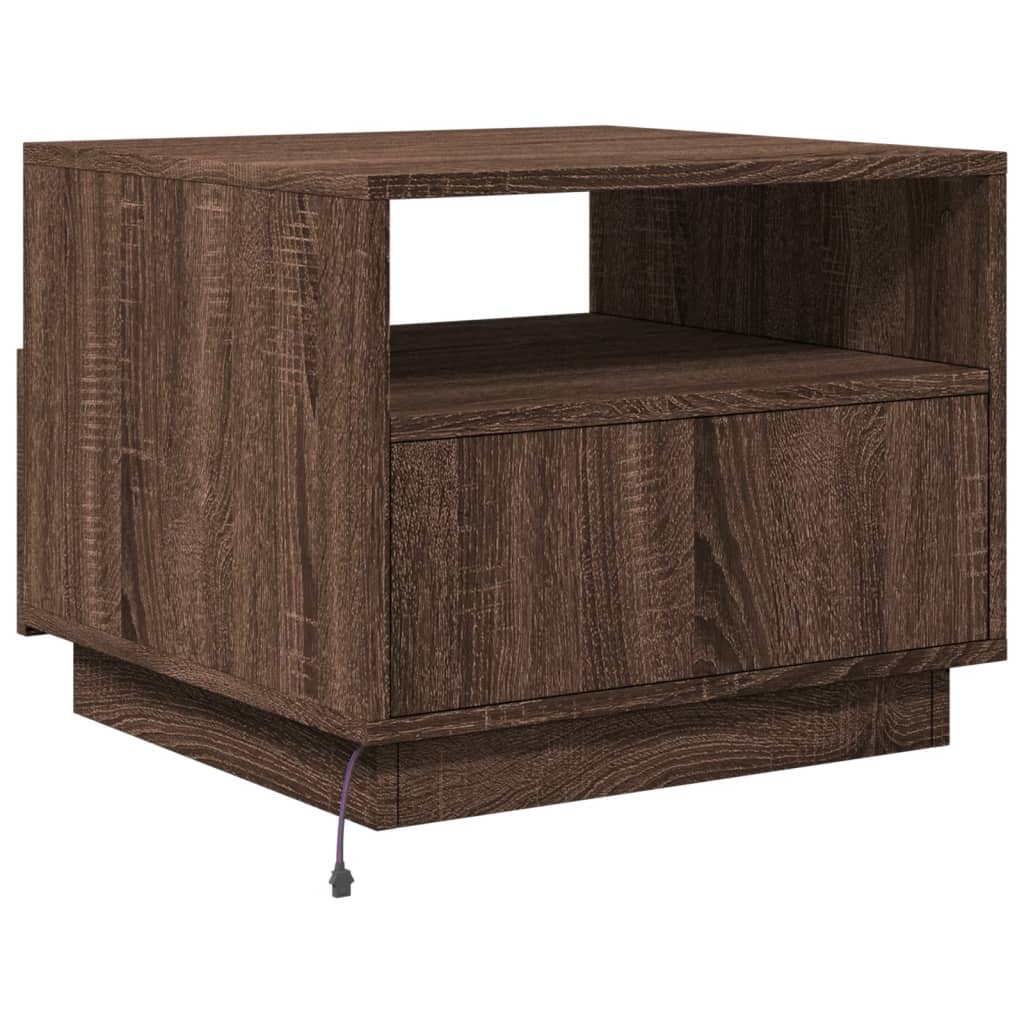 Table basse avec lumières LED aspect chêne marron 50x49x40 cm