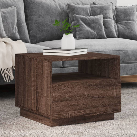 Table basse avec lumières LED aspect chêne marron 50x49x40 cm