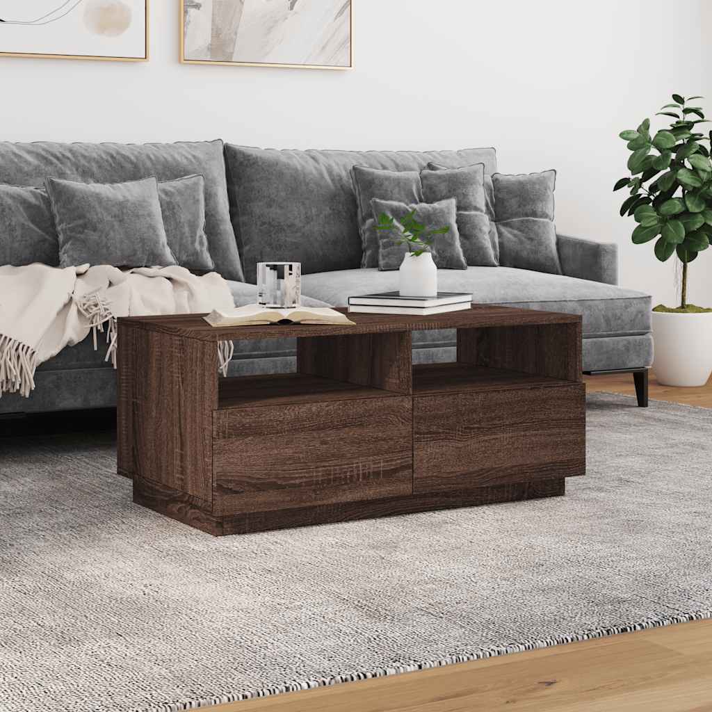 Coffee table with LED lights brown oak look 90x49x40 cm