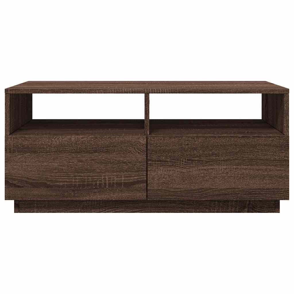 Coffee table with LED lights brown oak look 90x49x40 cm