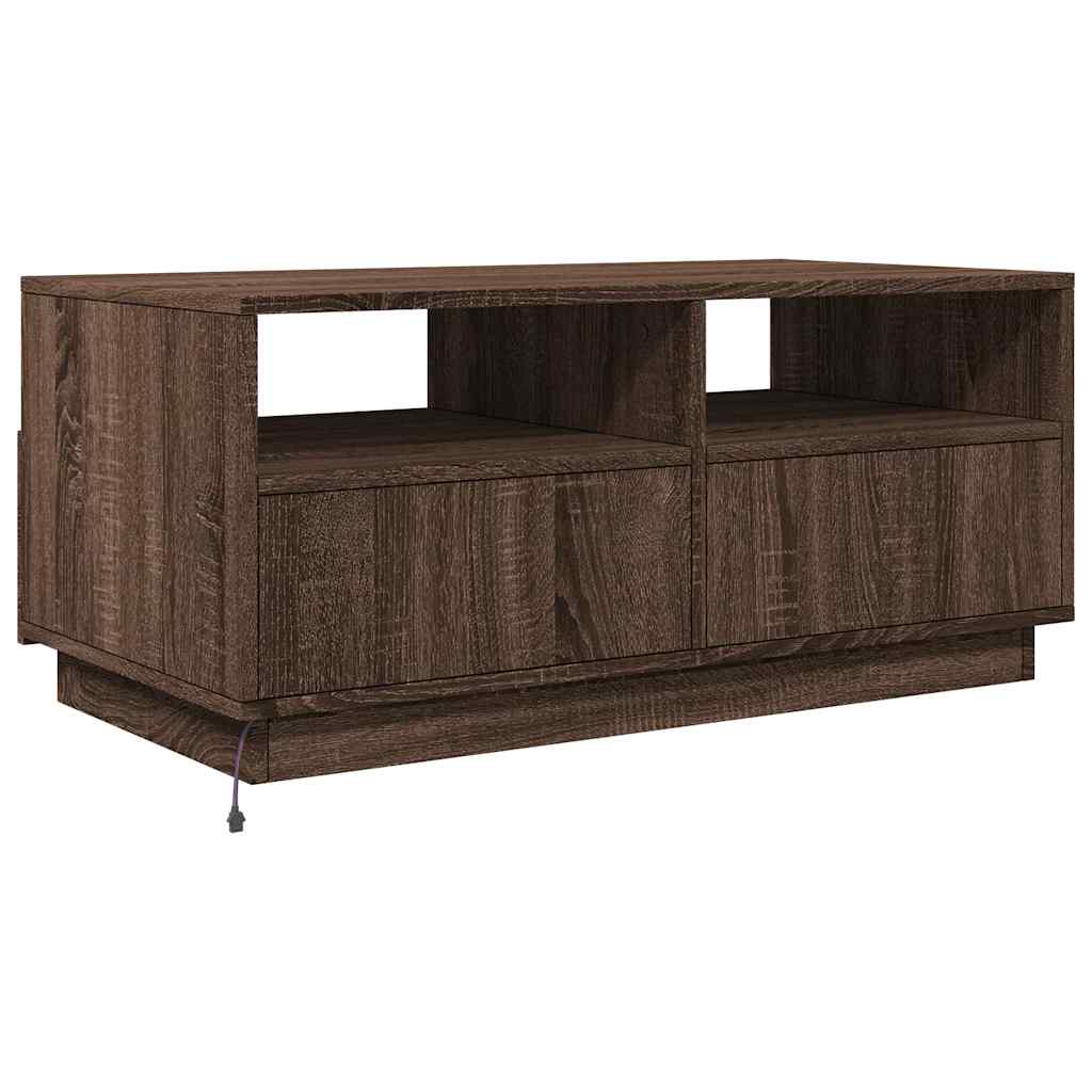 Coffee table with LED lights brown oak look 90x49x40 cm