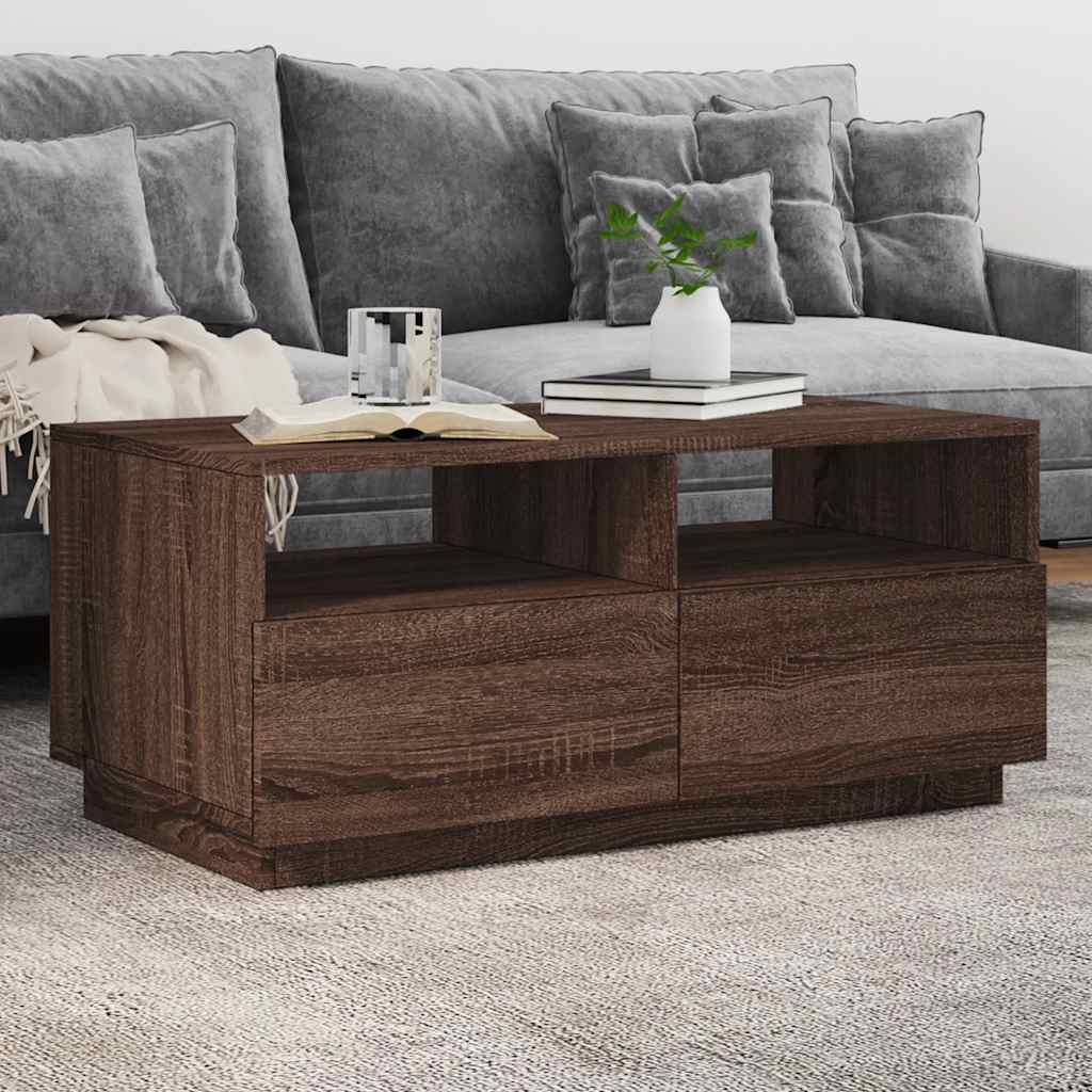 Coffee table with LED lights brown oak look 90x49x40 cm