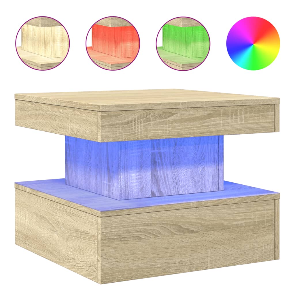 Table basse avec lumières LED Chêne Sonoma 50x50x40 cm