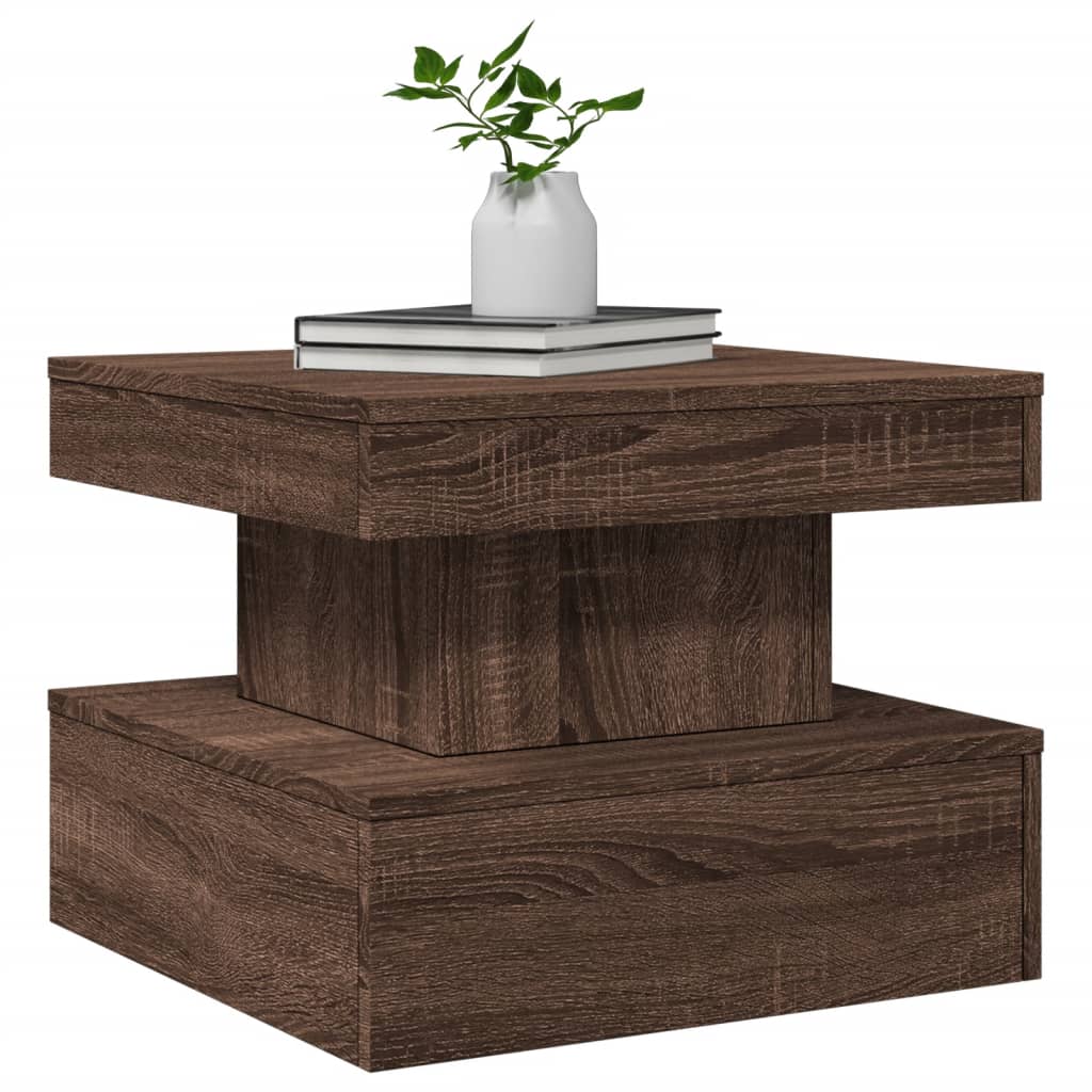 Table basse avec lumières LED aspect chêne marron 50x50x40 cm