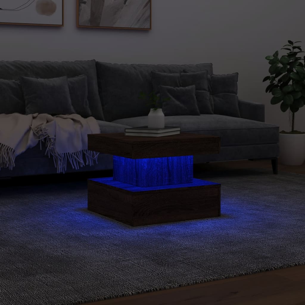 Table basse avec lumières LED aspect chêne marron 50x50x40 cm