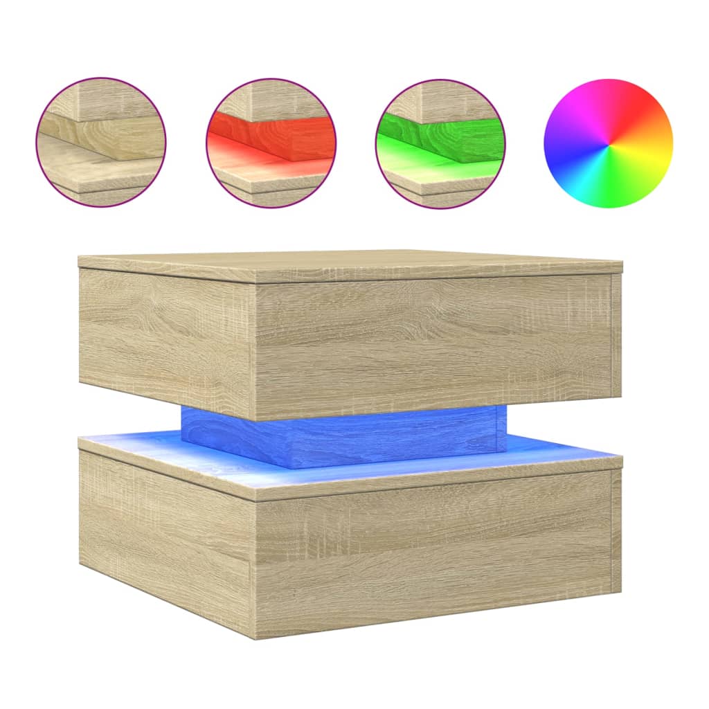 Table basse avec lumières LED Chêne Sonoma 50x50x40 cm