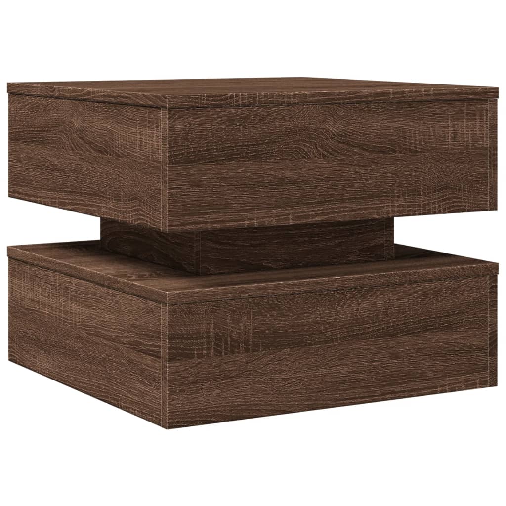 Table basse avec lumières LED aspect chêne marron 50x50x40 cm