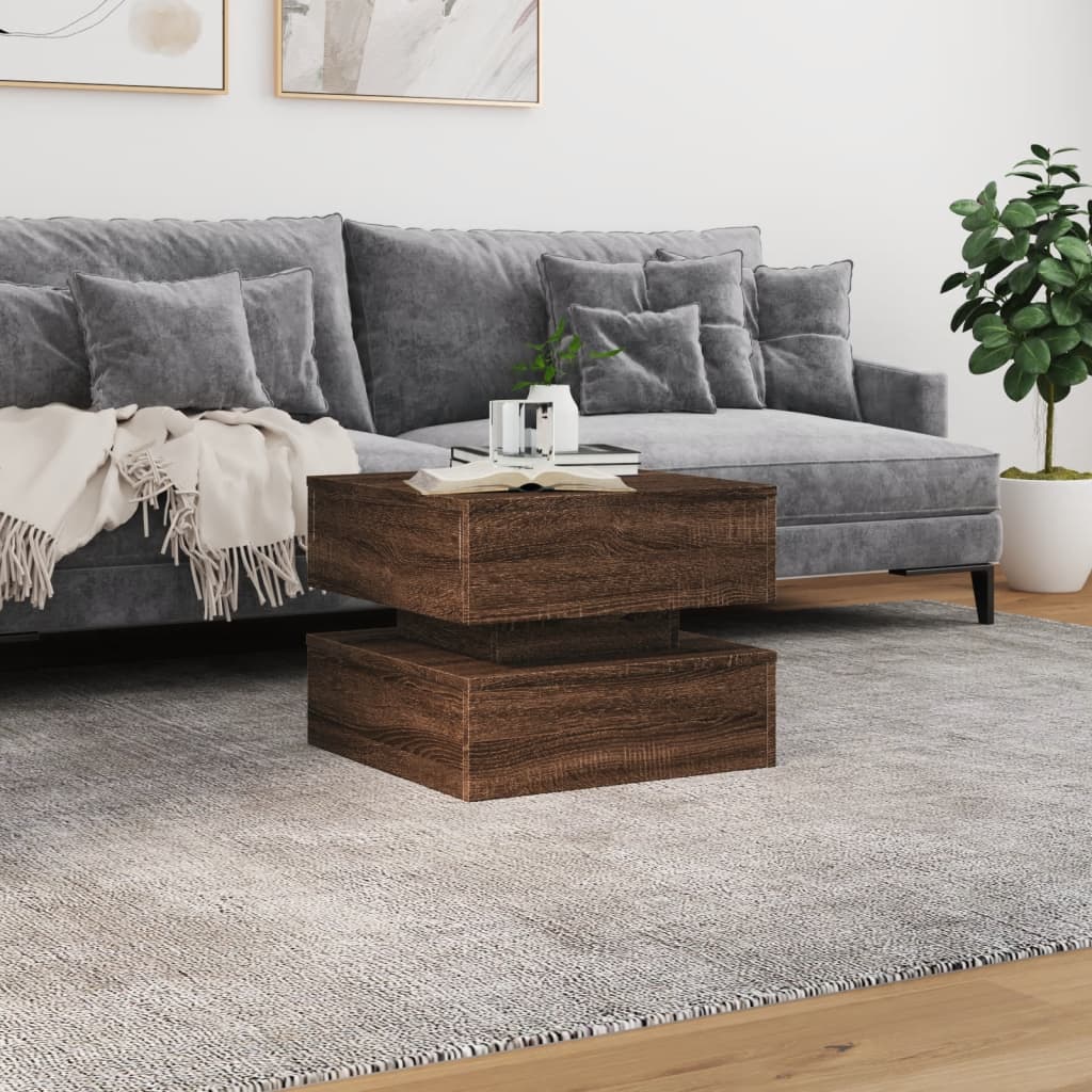 Table basse avec lumières LED aspect chêne marron 50x50x40 cm