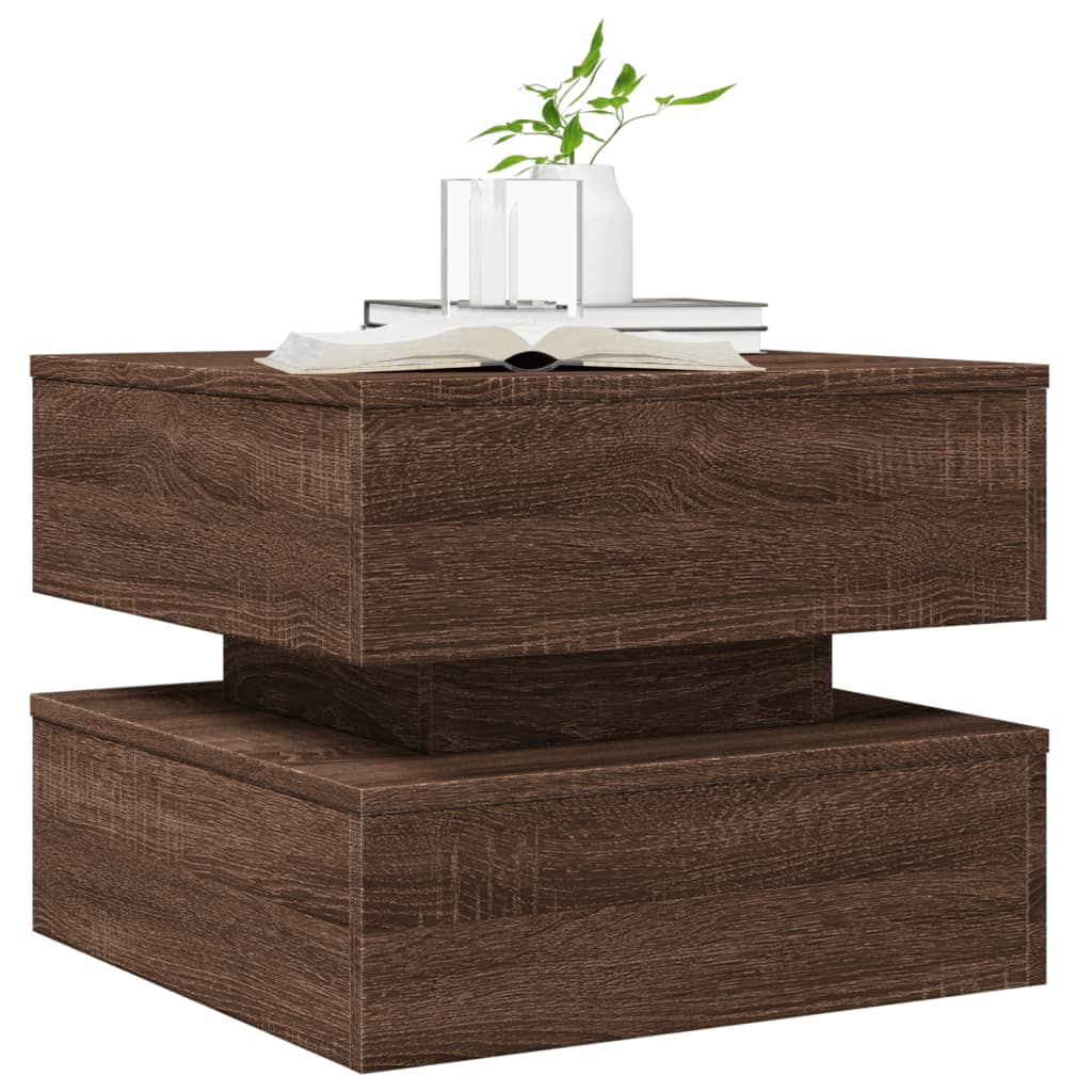 Table basse avec lumières LED aspect chêne marron 50x50x40 cm