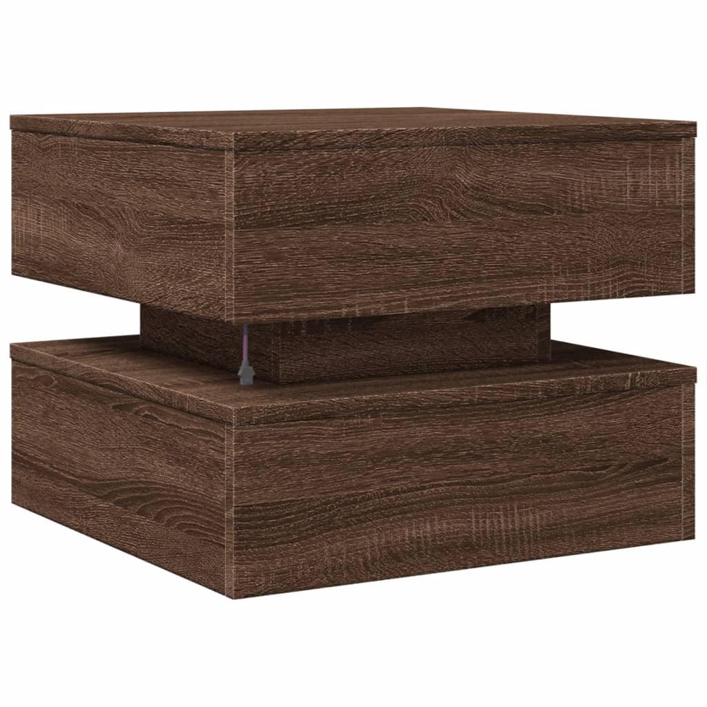 Table basse avec lumières LED aspect chêne marron 50x50x40 cm
