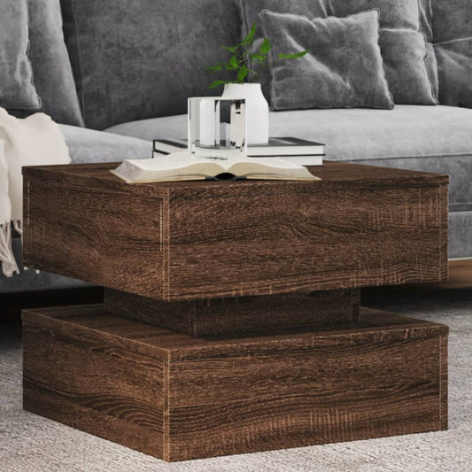 Table basse avec lumières LED aspect chêne marron 50x50x40 cm