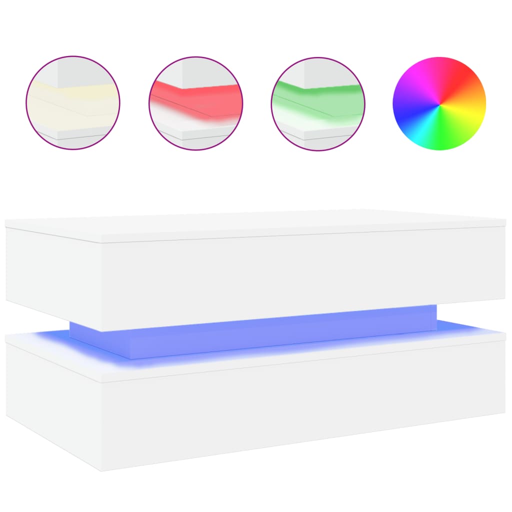 Coffee table with LED lights White 90x50x40 cm