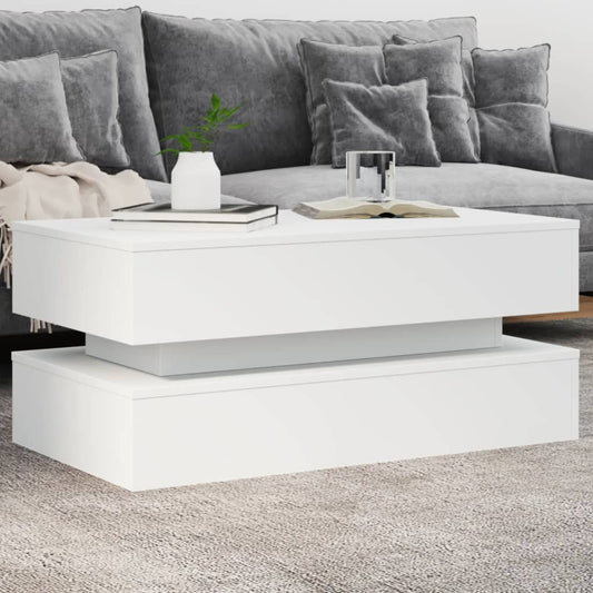 Coffee table with LED lights White 90x50x40 cm