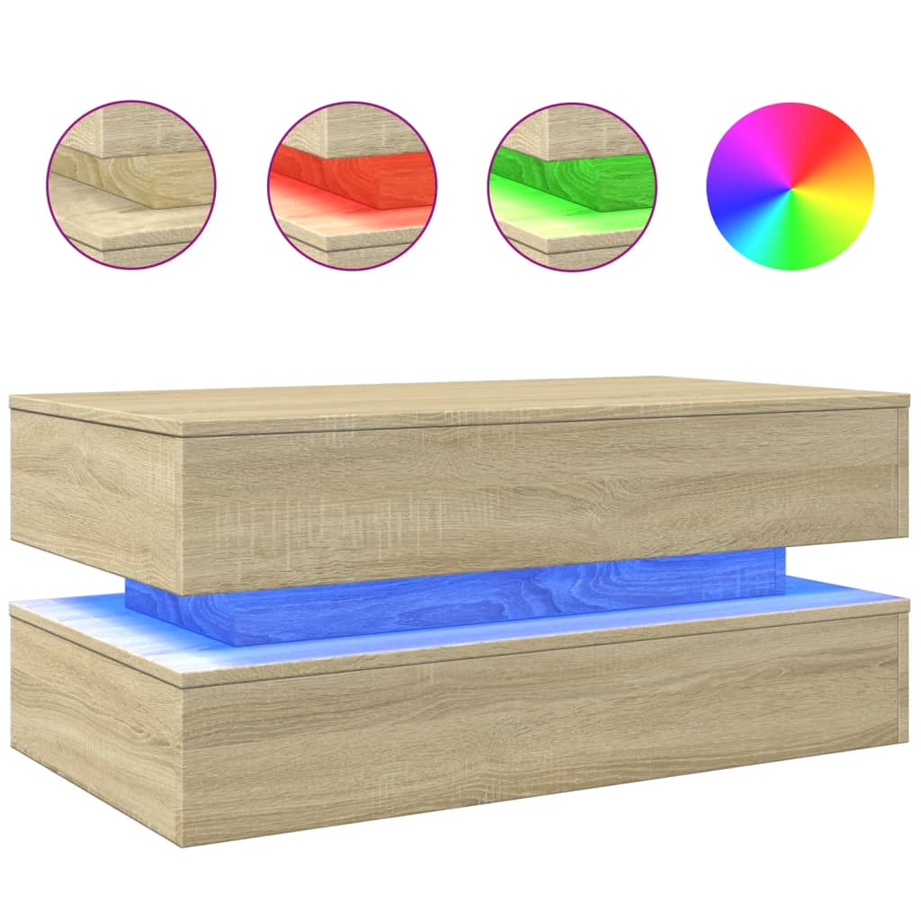 Table basse avec lumières LED Chêne Sonoma 90x50x40 cm