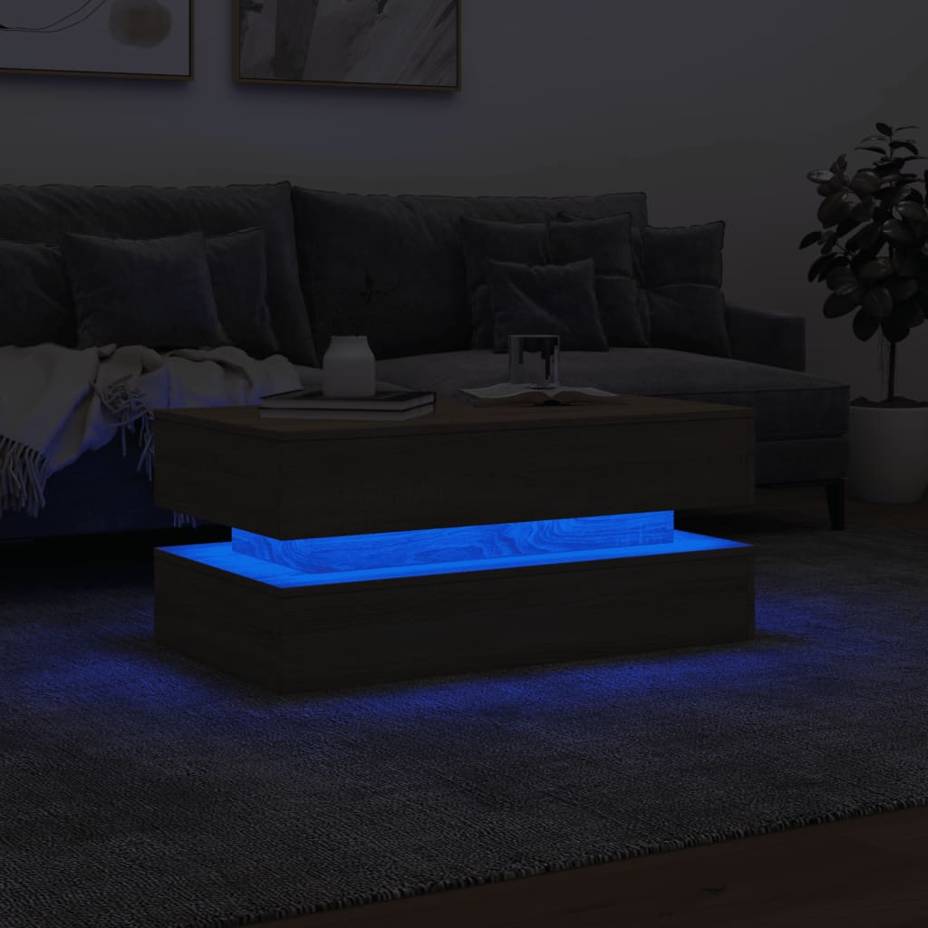 Table basse avec lumières LED Chêne Sonoma 90x50x40 cm