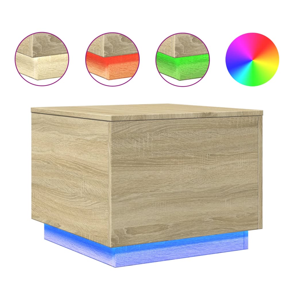 Table basse avec lumières LED Chêne Sonoma 50x50x40 cm