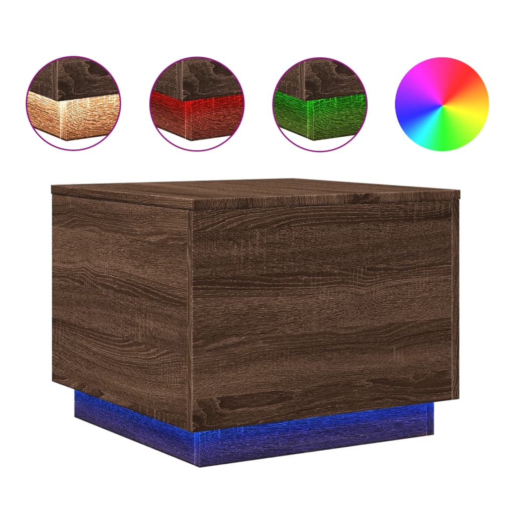 Table basse avec lumières LED aspect chêne marron 50x50x40 cm