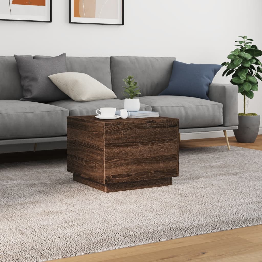 Table basse avec lumières LED aspect chêne marron 50x50x40 cm